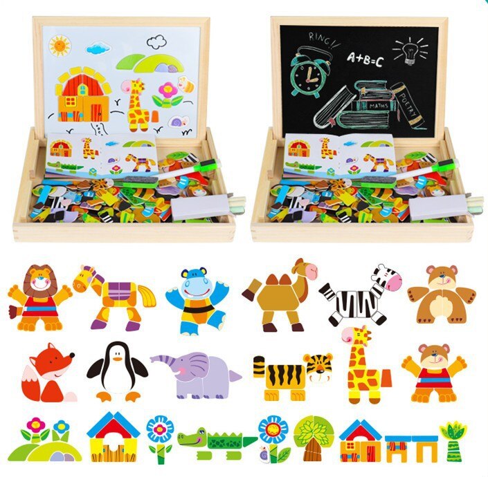 3d houten magnetische puzzels voor kinderen sticker montessori baby up educatief figuur dieren voertuig tekenbord leerzaam speelgoed: Bospark puzzel