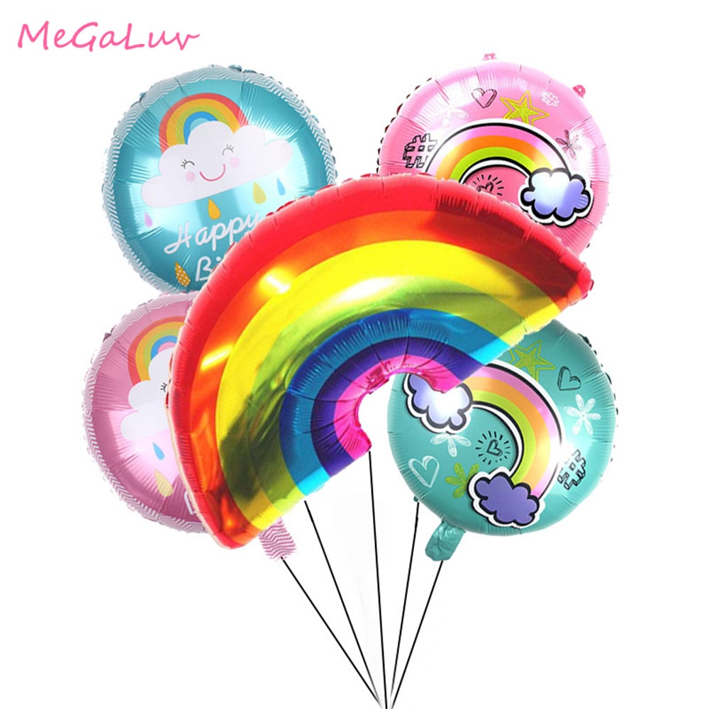 5pcs Rainbow Smile Sun Cloud Foil Balloons Unicorn Party Helium Ballons Baby Shower Decoration Kids Birthday Parti Supplies