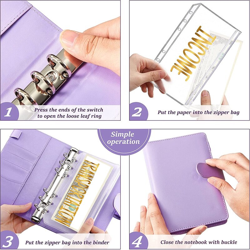 A6 PU Binder Planner Budget Organizer Round Ring Binder Cover Magnetic Personal Planner Binder with 12 Binder Pocket