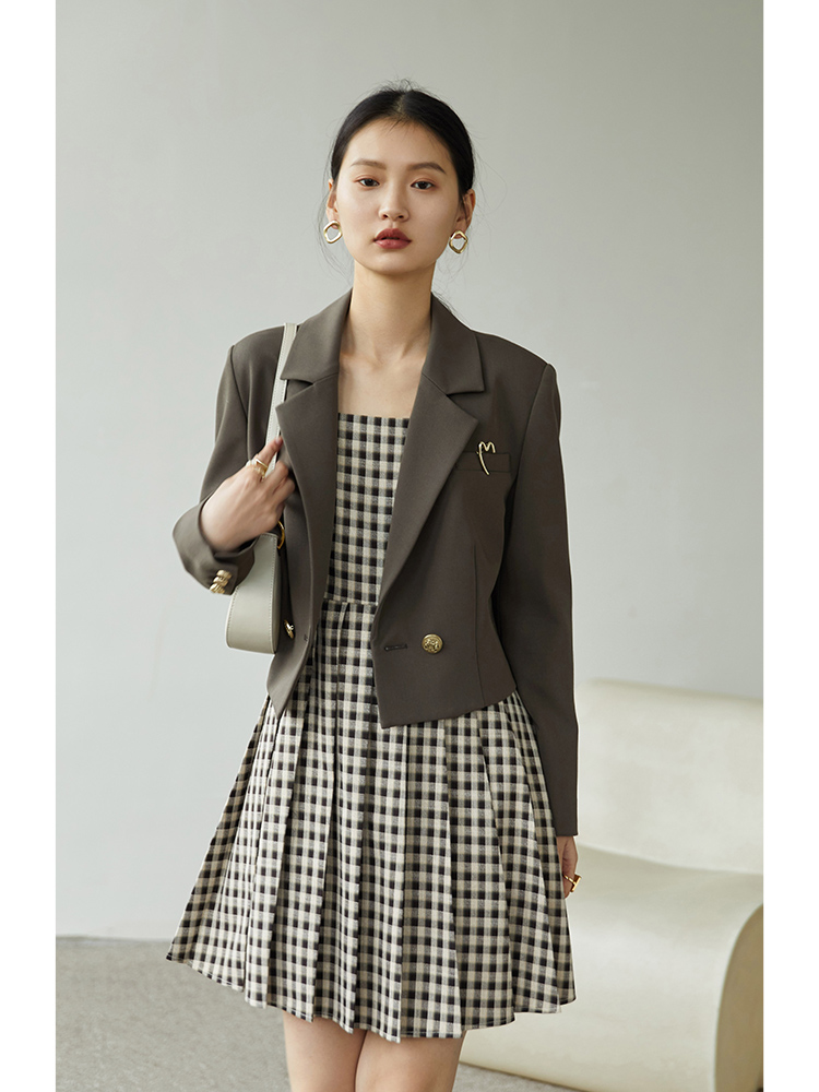 ZIQIAO – veste de costume japonaise à col complet et manches régulières, blazer court, ample, avec broche détachable, solide, à Double boutonnage, pour femme de bureau