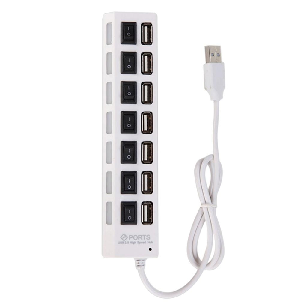 7 Port Usb Splitter Draagbare Data Hub Met Individuele Op/Uit Schakelaar En Led