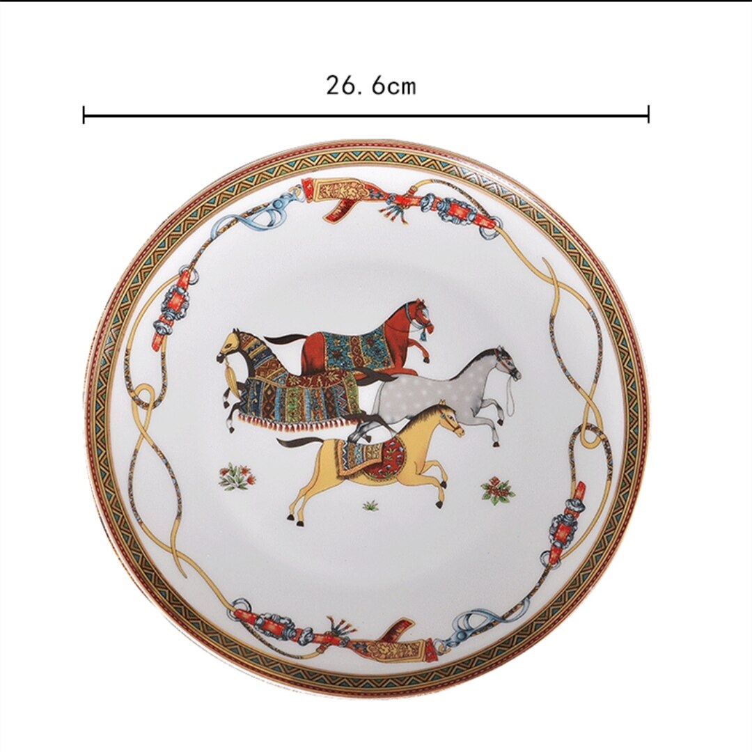 Europese Bone China Westerse Schotel Plaat Mooie Keramische Servies Hotel Decoratieve Plaat Voor Dessert,Steak,Snack, huwelijksgeschenken: 10.3 inches