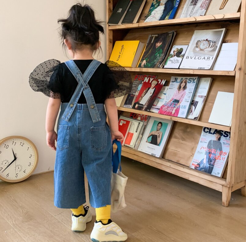Baby boy flickoverall jeans vår barn bule haklapp overall byxor ledig mjuk tjej jeans jumpsuit barn breda ben