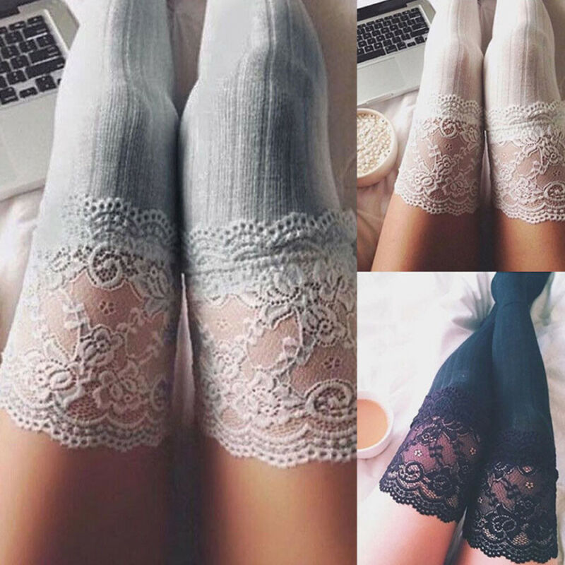 Ladies Hosiery Thigh High Stockings Lace Top Pantyhose Women Winter Knit Over Knee Long Boot Warm Leggings Stockings