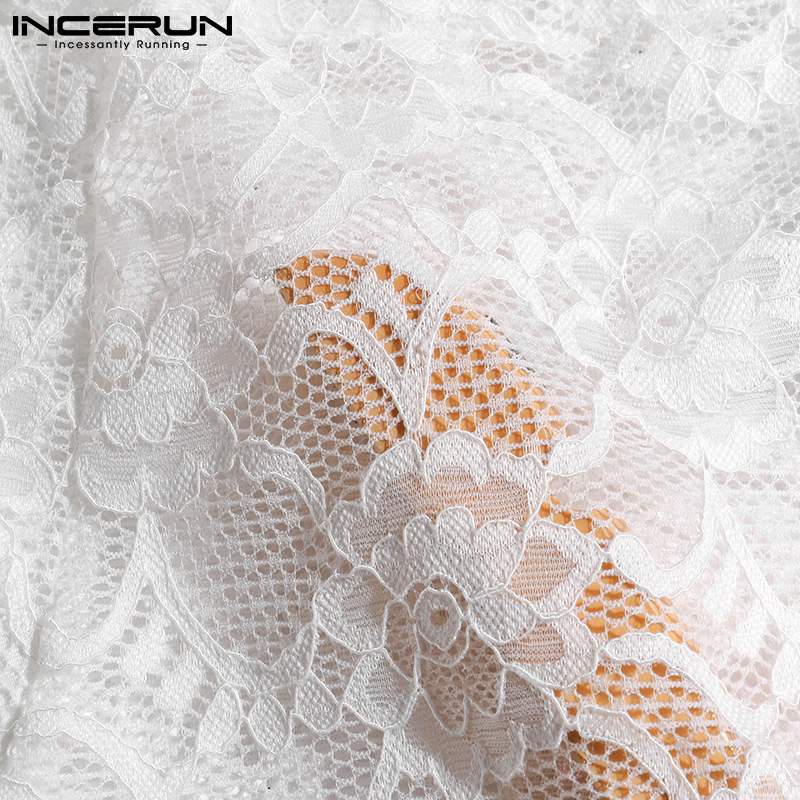 INCERUN 2022 Men&#39;s Sexy Leisure Jumpsuit See-though Hollow Out Sleeveless Jumpsuit Lace Flower Breathable Mesh Rompers S-5XL