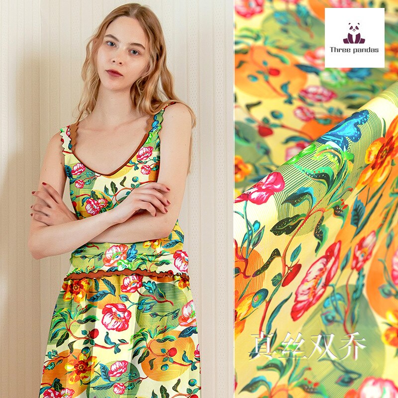 Natural silk double joe fabric cloth per meter 16mm 135 cm wide anti-wrinkle printed clothing shirt dress fabric express