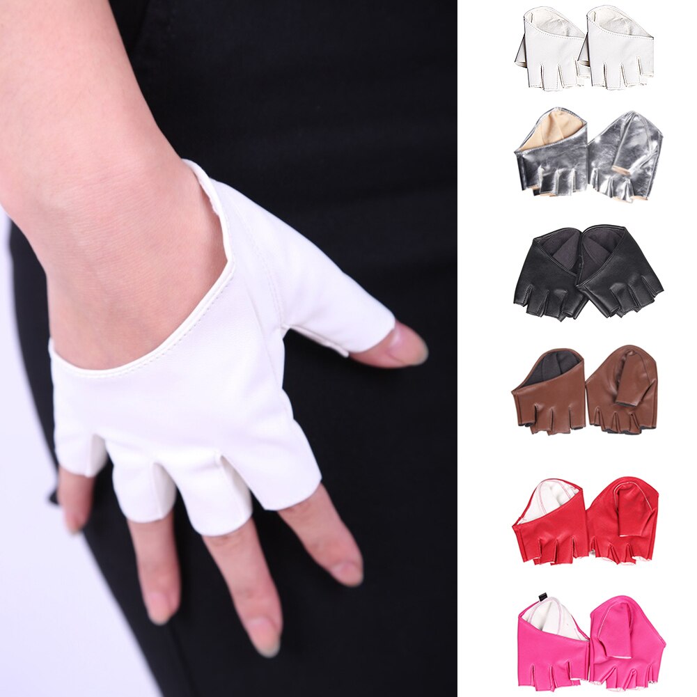 Guantes de cuero de imitación para hombre y mujer, guantes de cinco dedos, media palma, accesorios de disfraces