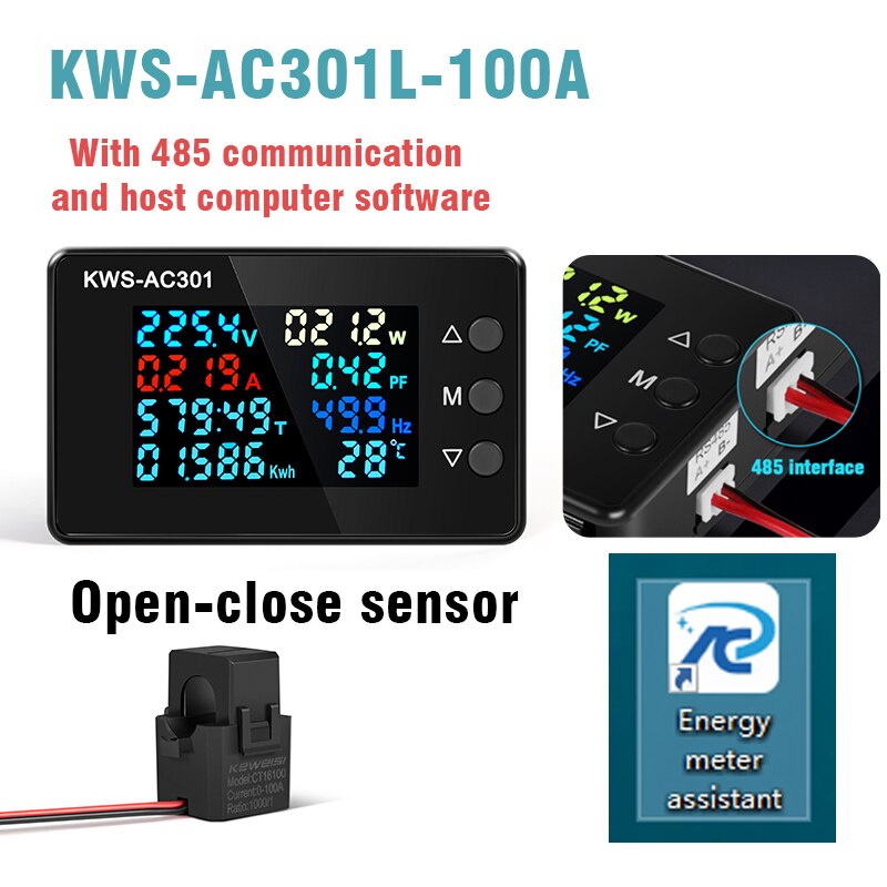 Voltage Voltmeter Led Digitale Voltmeter Ac Wattmeter 50-300V 0-100A Ampermeter 8 In 1 Elektrische Meter Gewijd Chip KWS-AC301