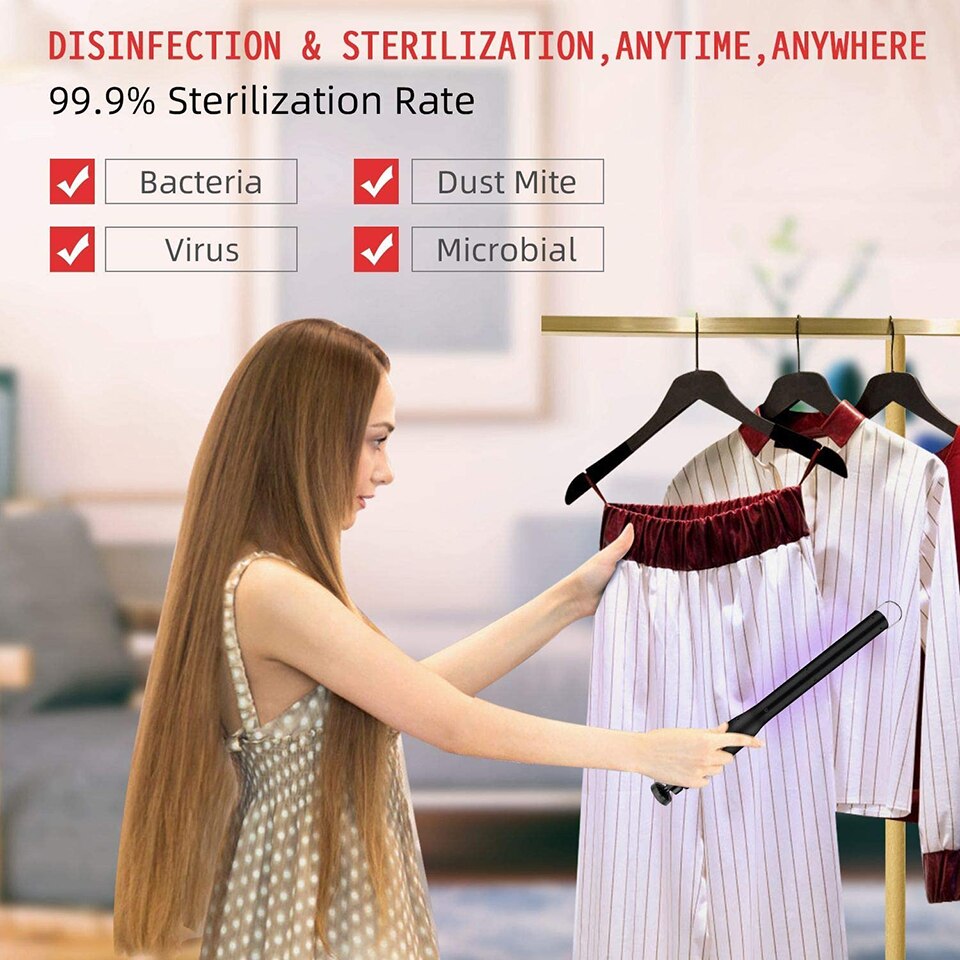 Portable Ultraviolet Lamp UV Sterilizer Light USB Rechargeable UVC Bactericidal Lamp Handheld Disinfection Germicidal Bulb 30LED