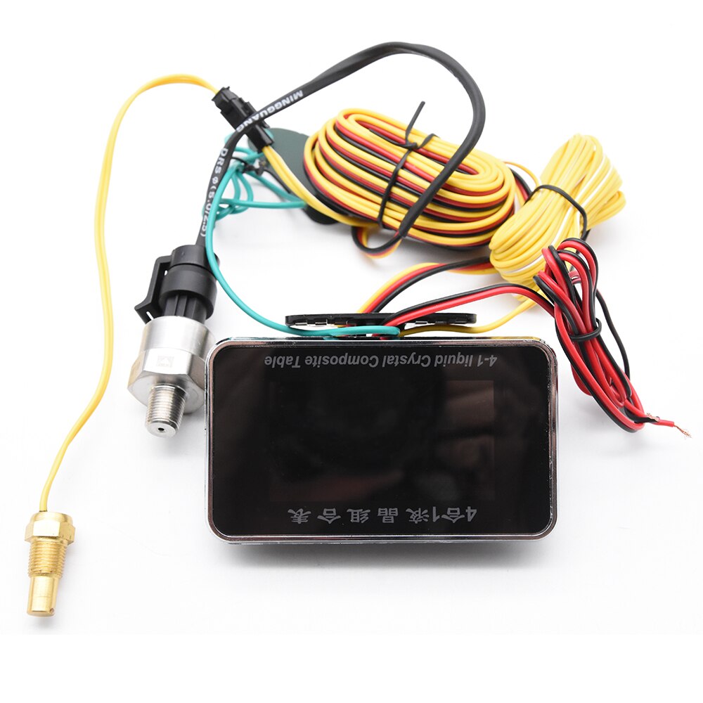 Manomètre numérique LCD 4 en 1 pour voiture, voltmètre, pression d'huile, de carburant, température de l'eau, 1/8 NPT, tableau de bord universel avec capteur 12v/24v
