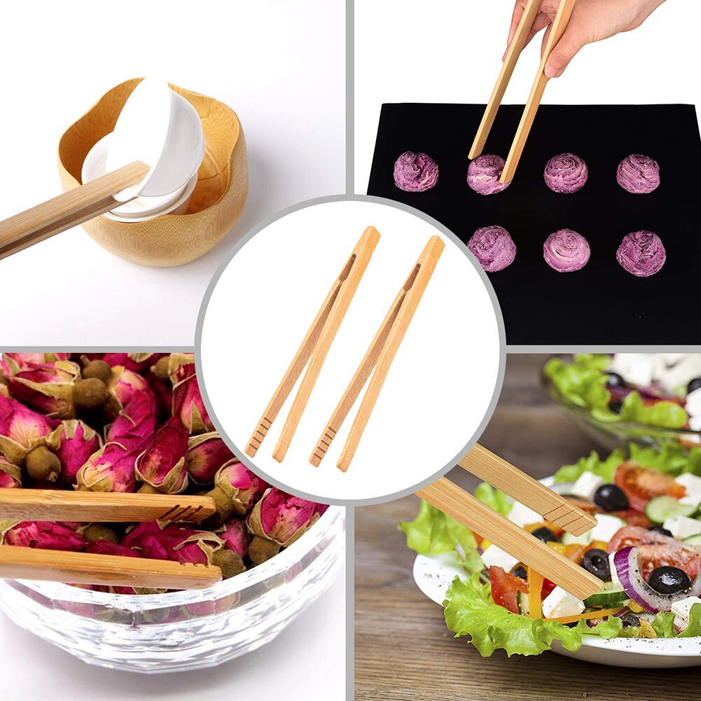 4Pcs Bamboo Food Clip Toaster Salad Cake Tea Tweezer Clamp Tongs Cooking Tool Teaware Sugar Ice Tea Tongs