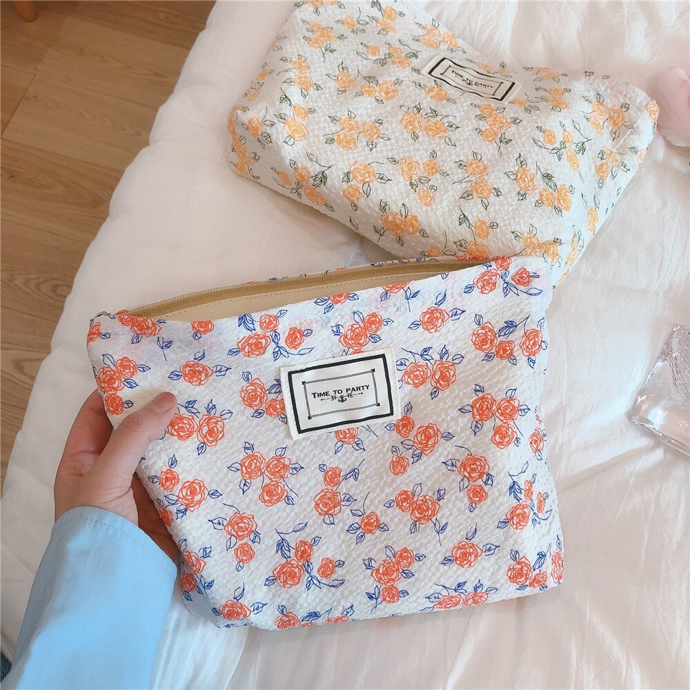 Bolsa de cosméticos de tela de algodón para mujer, bolso de mano Retro Floral, organizador de viaje, neceser de belleza, almacenamiento de maquillaje