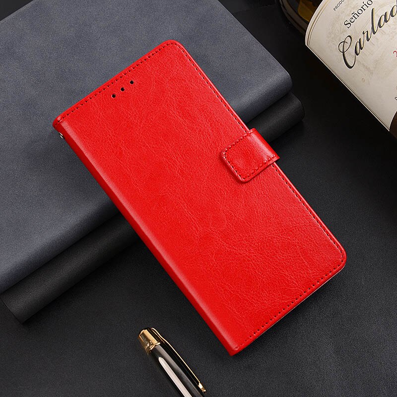 Wallet Case For Realme C3 Flip Leather Cover For OPPO Realme RMX2020 Phone Case Funda Capa Coque: Red