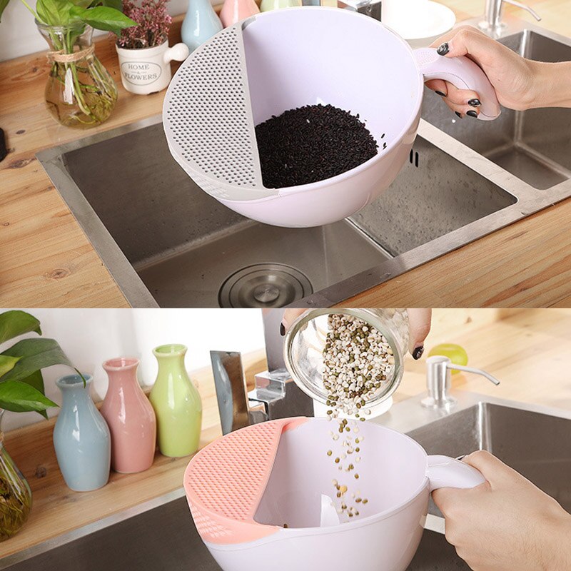 Kitchen Panning Basket ABS Anti-Slip Water Drainer Fruit Basket Wash Rice Sieve With Handle Kitchen Cleaning Tools 30*24*14cm