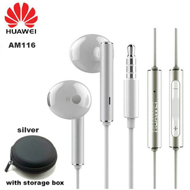 Originele huawei honor  am116 oordopjes van metaal met microfoon en volumeregeling voor huawei  p7 p8 p9 lite  p10 plus honor 5x 6x mate 7 8 9: Rood