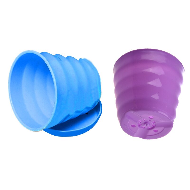 2 Pcs Plastic Round Flower Plant Pot Planter Holder with Tray Home Office Garden Decor Purple & Blue
