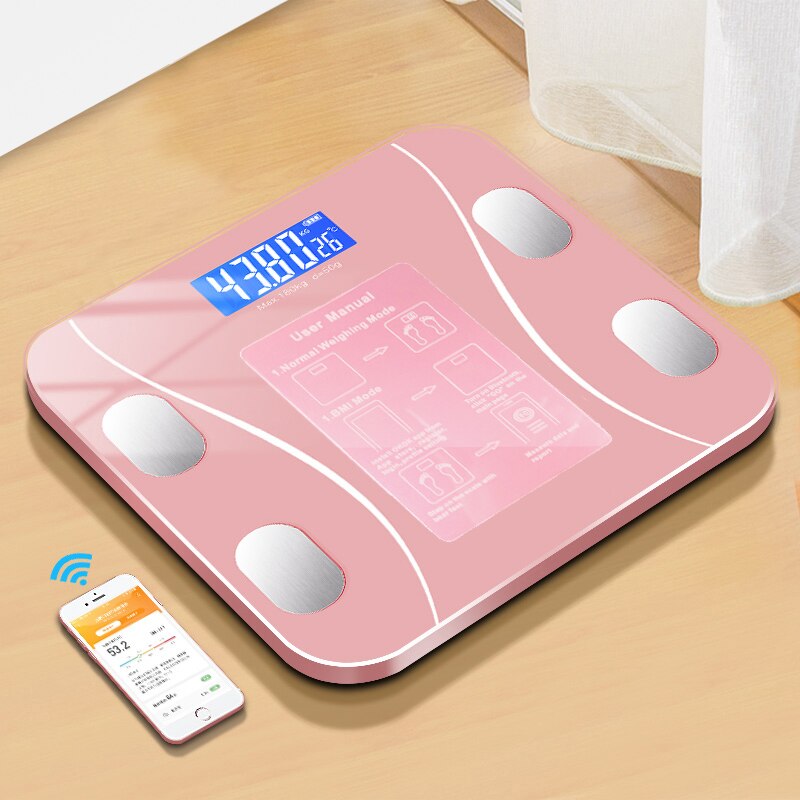 Lichaamsvet Schaal Slimme Draadloze Digitale Badkamer Weegschaal Lichaamssamenstelling Analyzer Met Smartphone App Bluetooth: Roze
