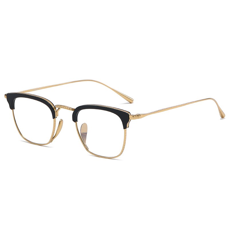 Japanese Handmade Glasses Frame Pure Titanium Eyewear Ultra-Light Square Men Women Myopia Prescription Eyeglasses KMN1112 Gafas: Black-Golden