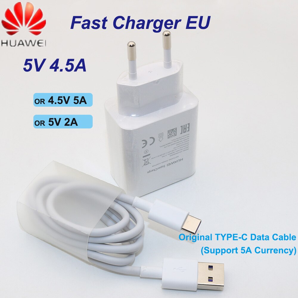 HUAWEI Supercharge EU For Mate9 10Pro P10Plus Fast Charger Quick Travel Wall Adapter 5V/4.5A 4.5V/5A 5V/2A Type-C 3.0 USB Cable