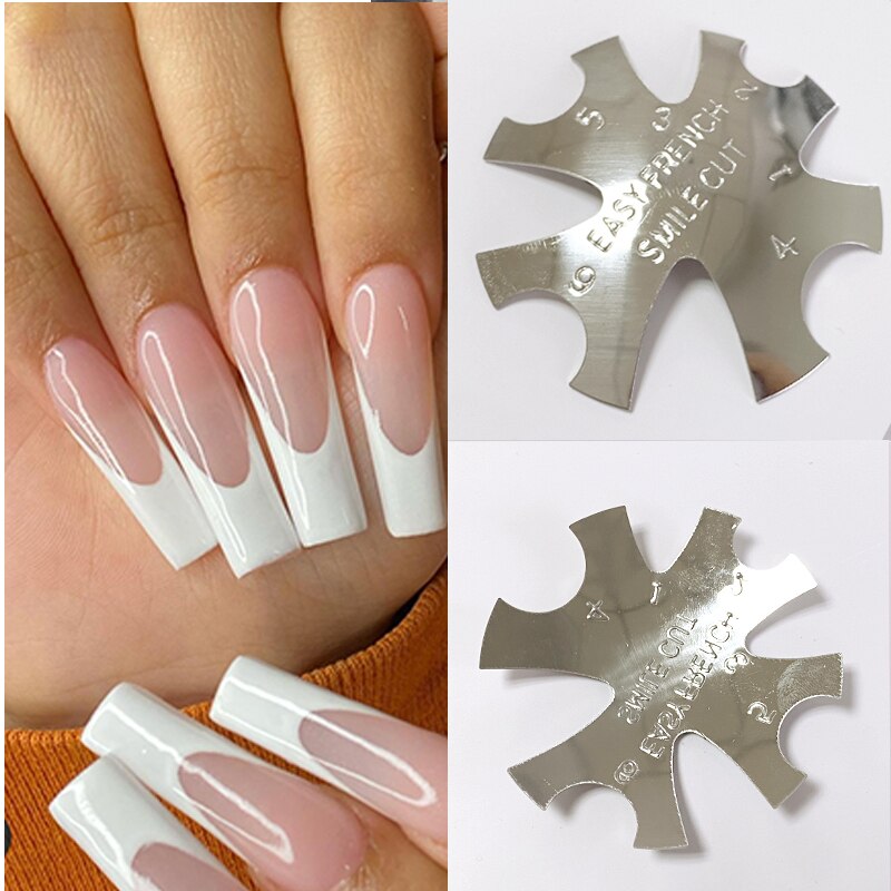 Cortador de uñas de acero inoxidable con forma ovalada, plantilla para manicura francesa, 8 tamaños, 1 unidad, novedad de