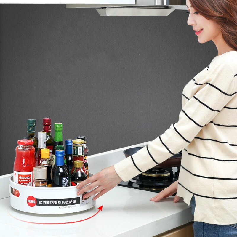 Kitchen rotating tabletop spice jar storage box bathroom supplies vanity cosmetic storage shelf WY7101406