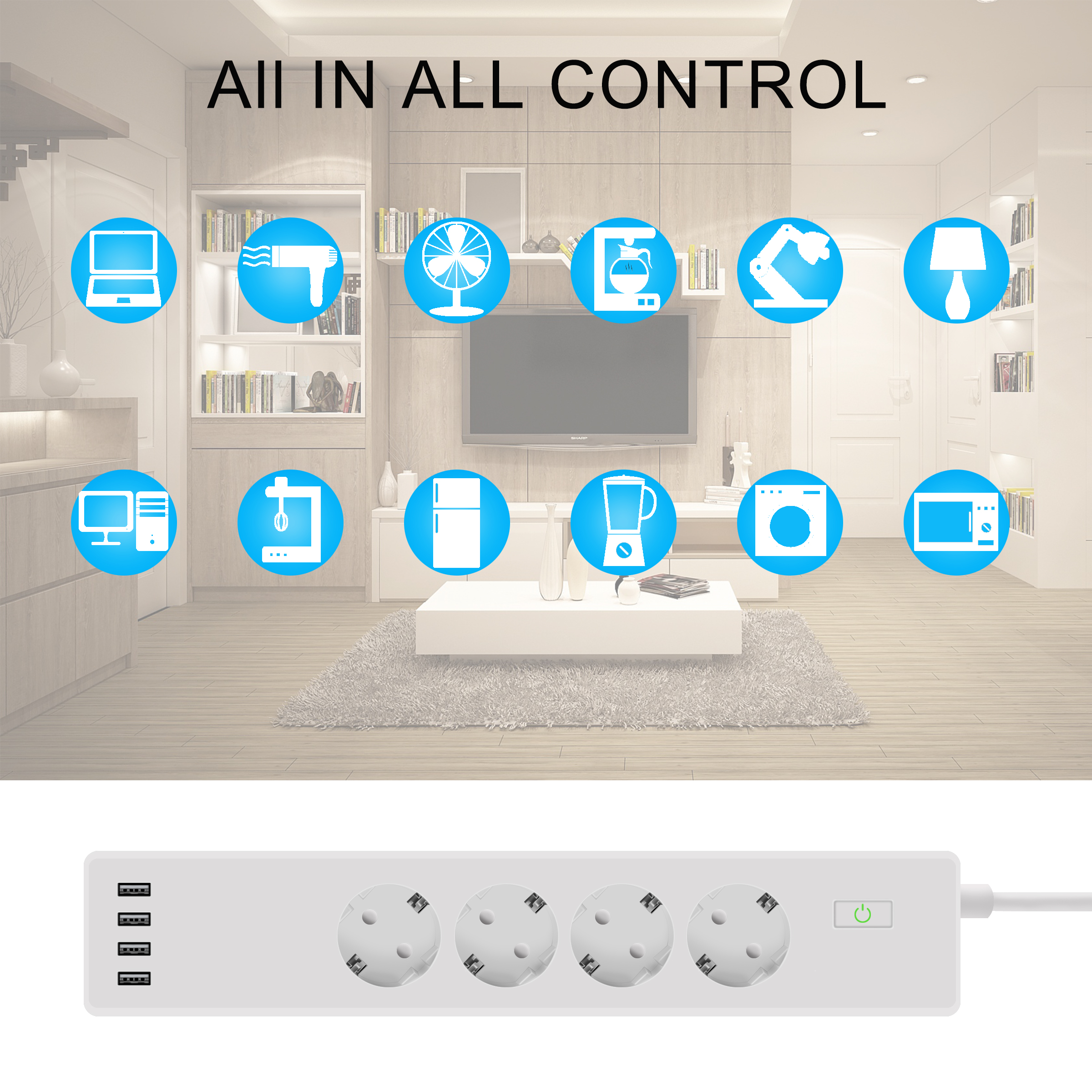 Smart wifi strømskinne 4 eu stik med 4 usb-porte timing voice tuya app trådløs fjernbetjening fungerer med alexa google home