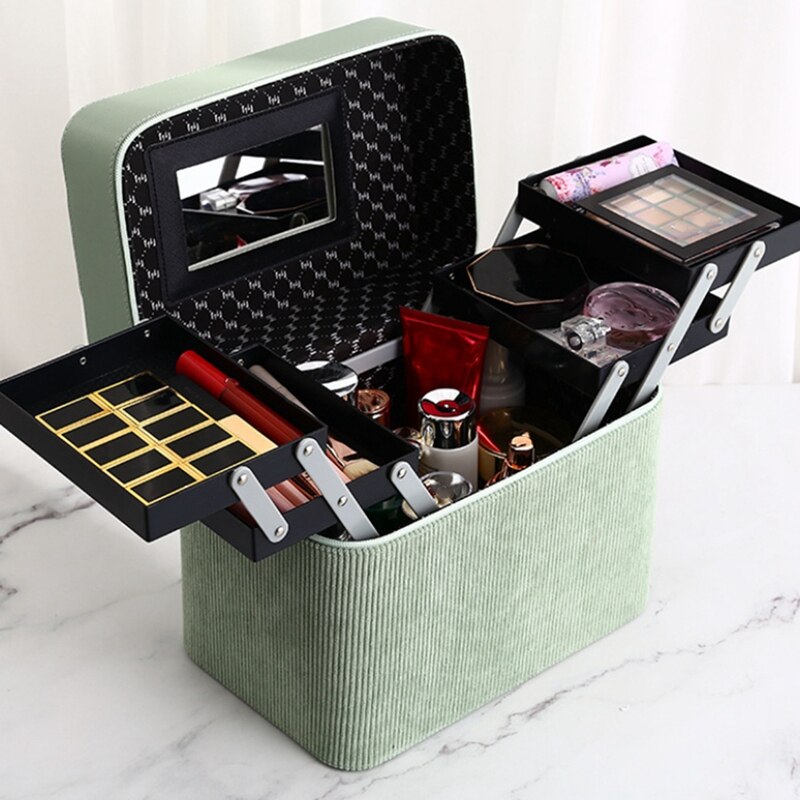 Cosmetic Case Makeup Bag Suitcase Travel Storage Box Large Capacity Wash Bag Double Door Makeup Case