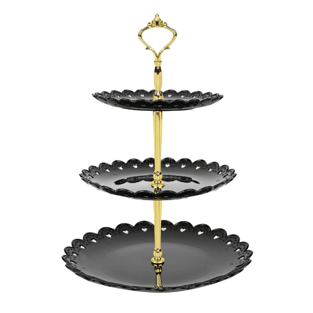 3- -ters kakestativ dessert cupcake stativ konditorivarerbrett for teselskap, bryllup og bursdag: Svart