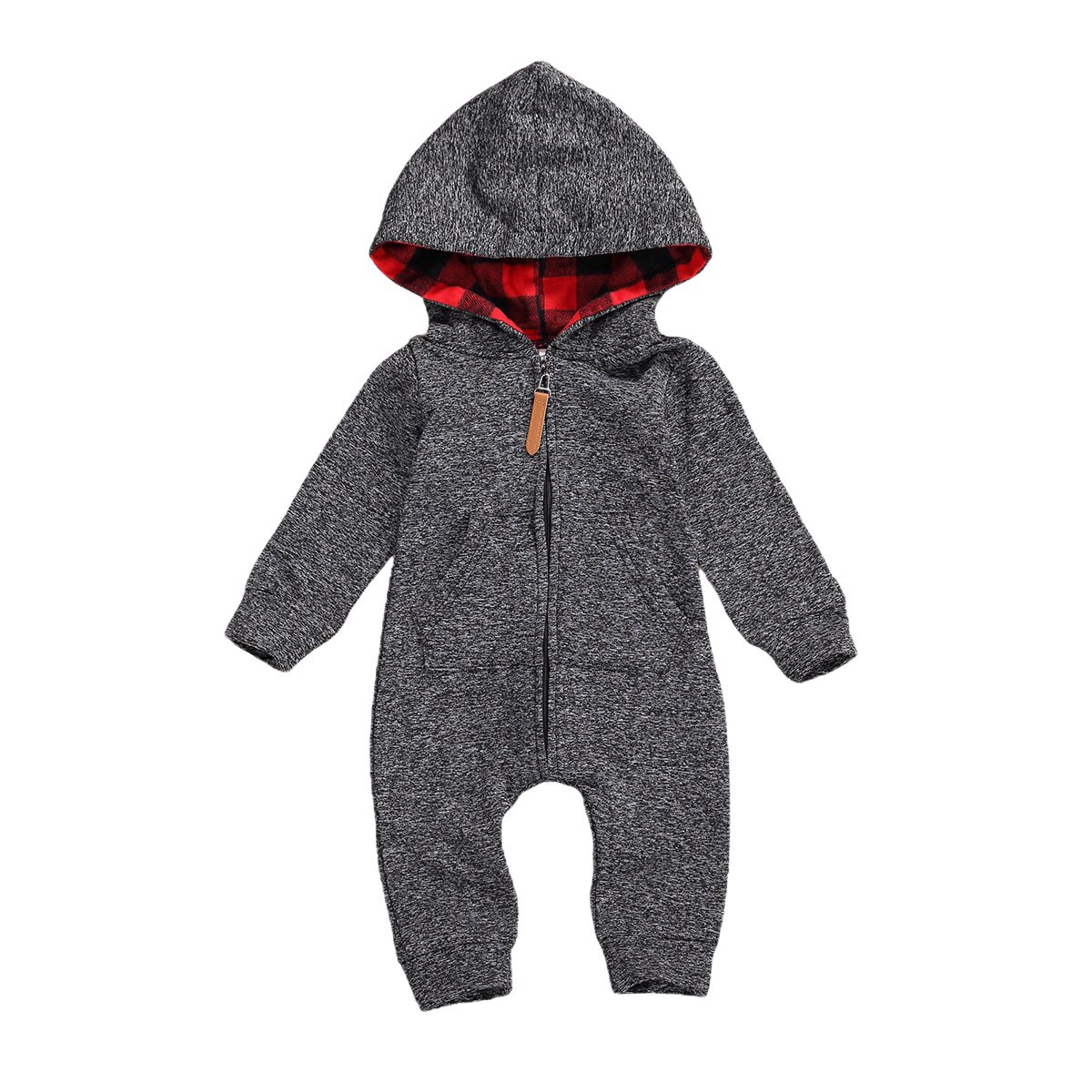 FOCUSNORM 0-18M Baby Jungen Strampler fest Langarm Mit Kapuze Reißverschluss Solide Herbst Overall Outfits: A / 9m