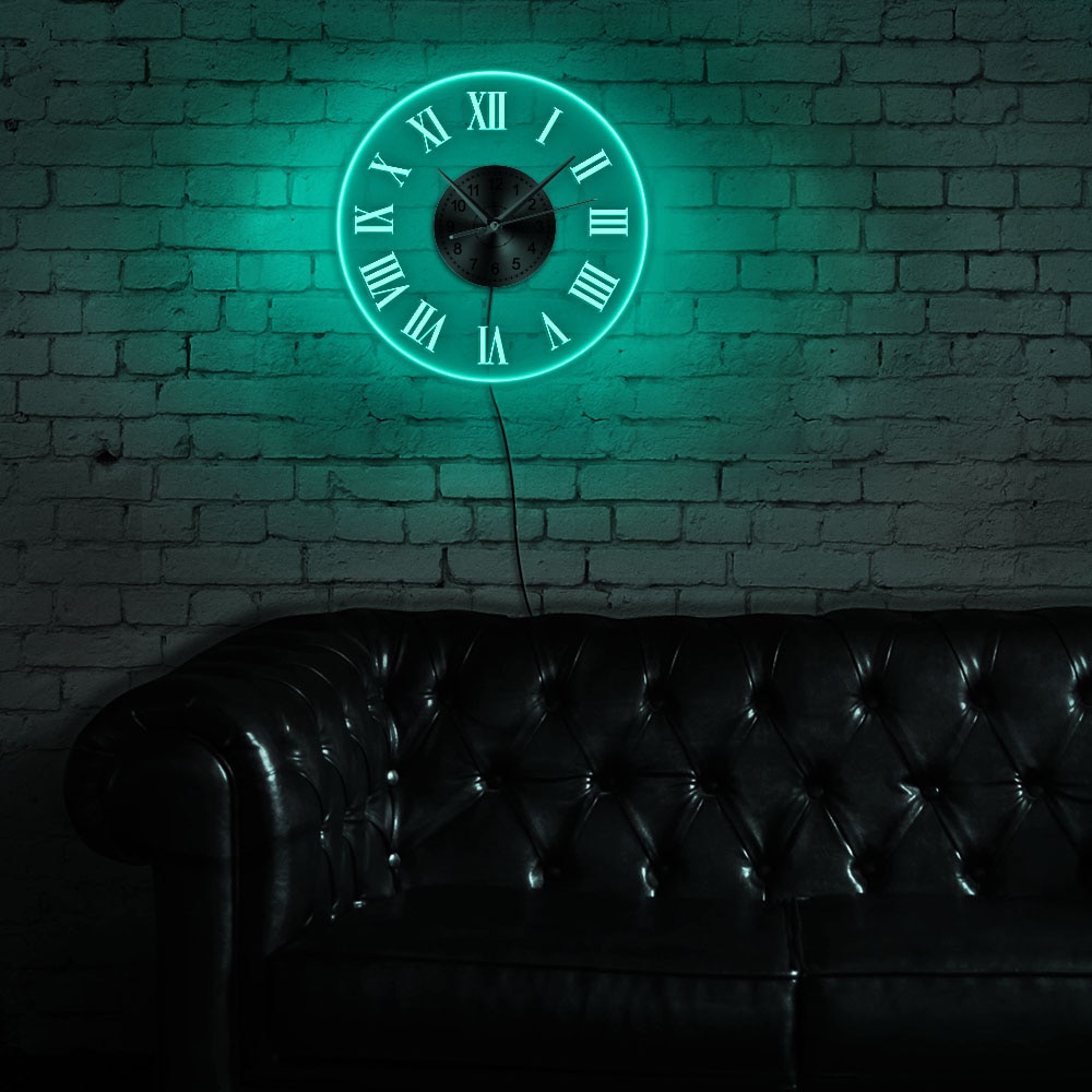 Vintage belyst vægur romertal ledet vægur med baggrundsbelysning moderne natlys dekorativ belysning ur