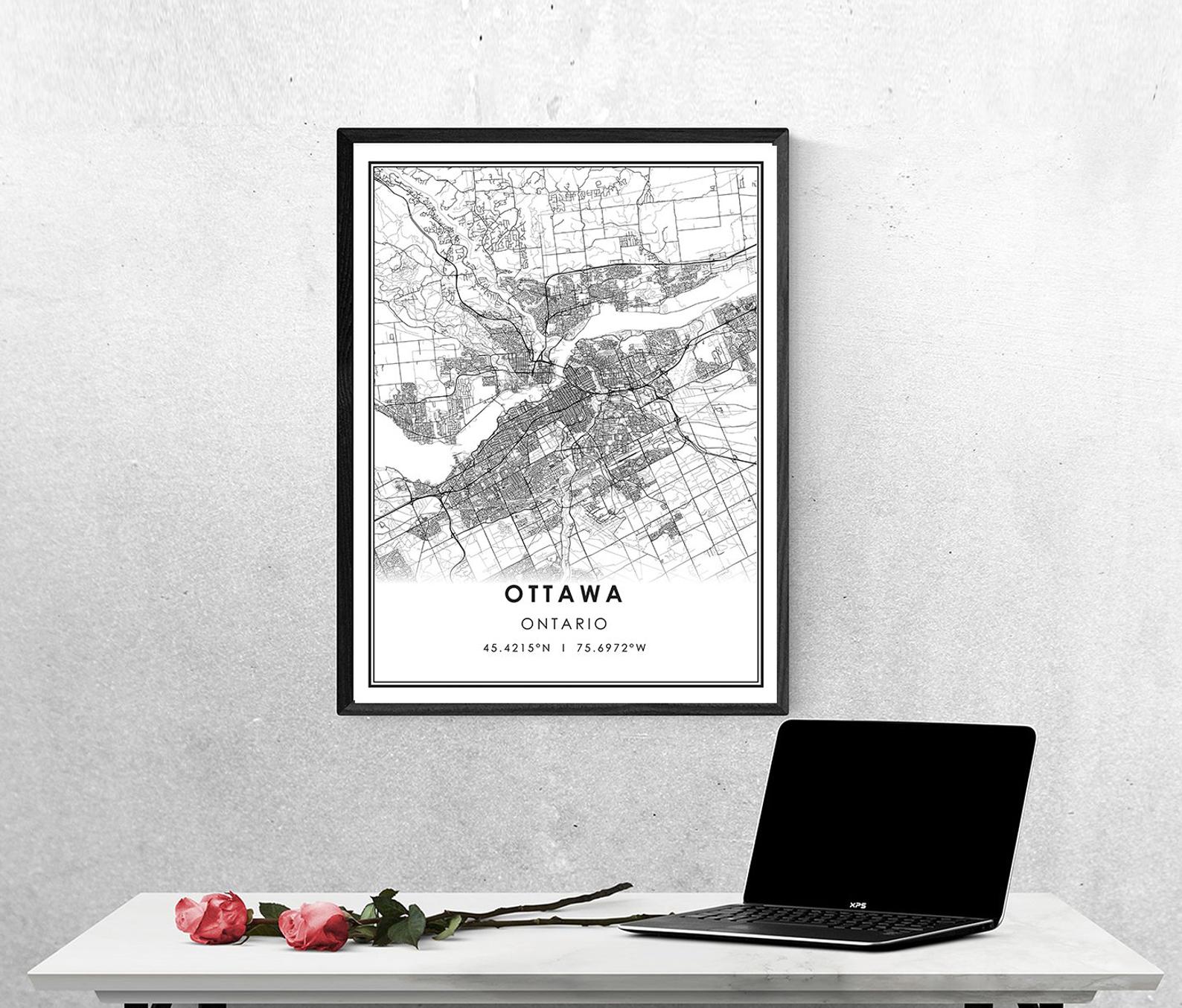 Ottawa map print poster canvas | Ottawa city map print poster canvas