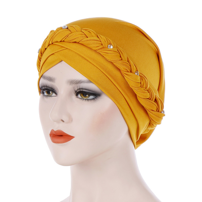 Gorros de oración de poliéster para mujer, Hijab islámico trenzado, de seda, musulmán, turbante