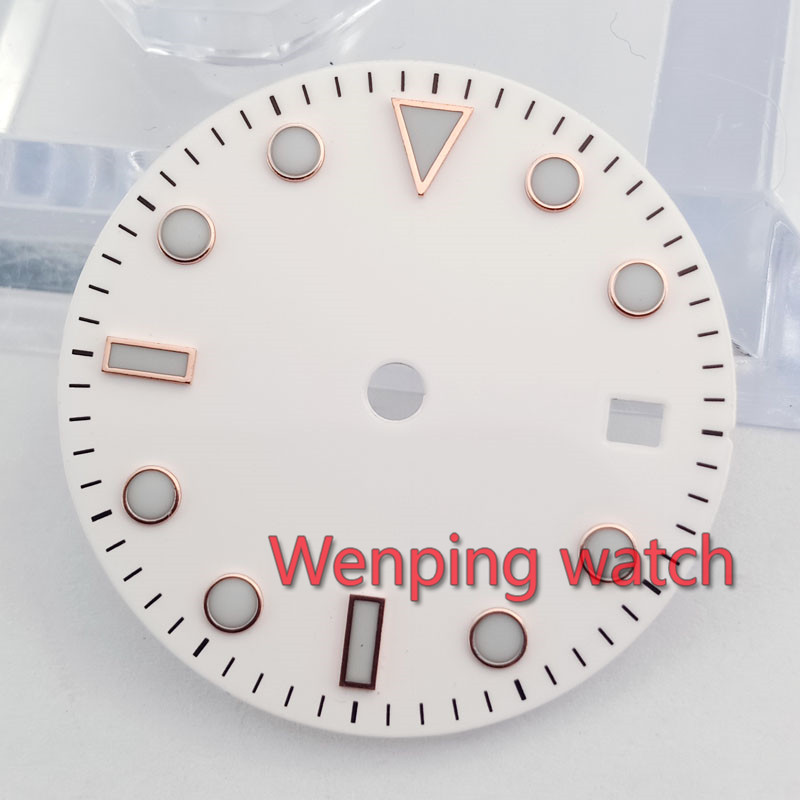 28.5MM white Sterile Watch face + watch hands golden rose Gmt hand Fit mingzhu dg3804 movement P510(16): dial