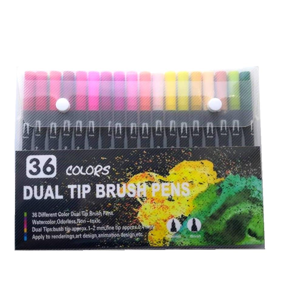 100 farver dobbelt tip kunst børste markør penne akvarel fineliner maleri tegning papirvarer effekt god til farvning af manga tegneserie: 36 farver