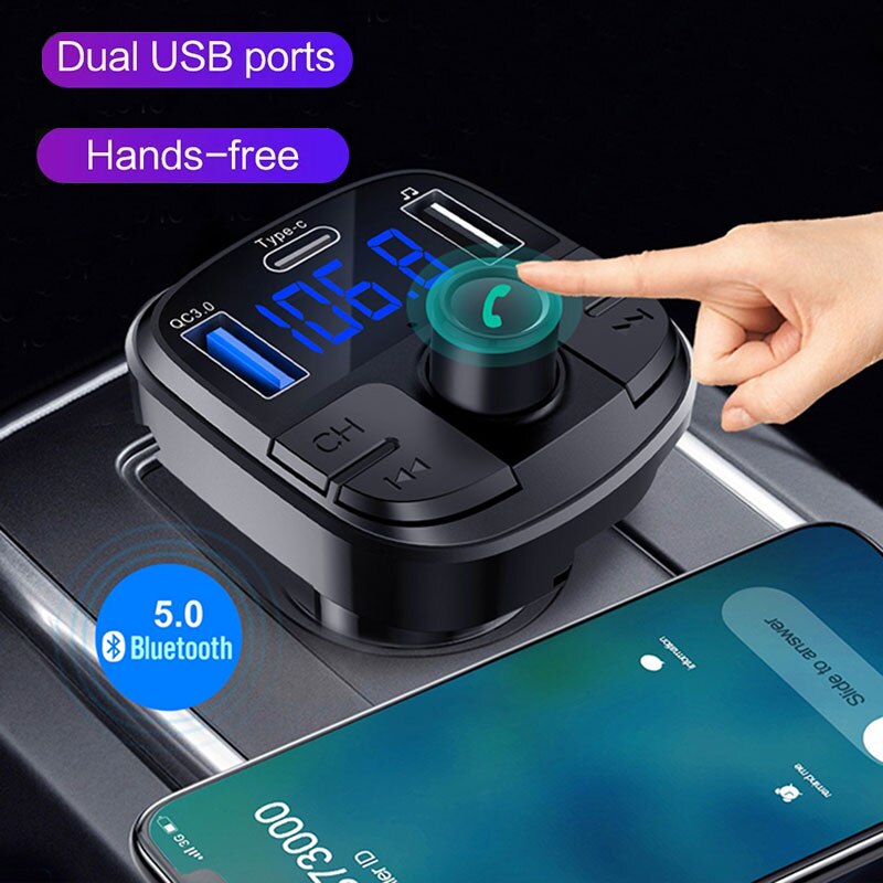 Bluetooth 5.0 Fm Transmitter Car Kit MP3 Modulator Auto-oplader QC3.0 Dubbele Usb Met Led Rooster Screen Eq Modus accessoires