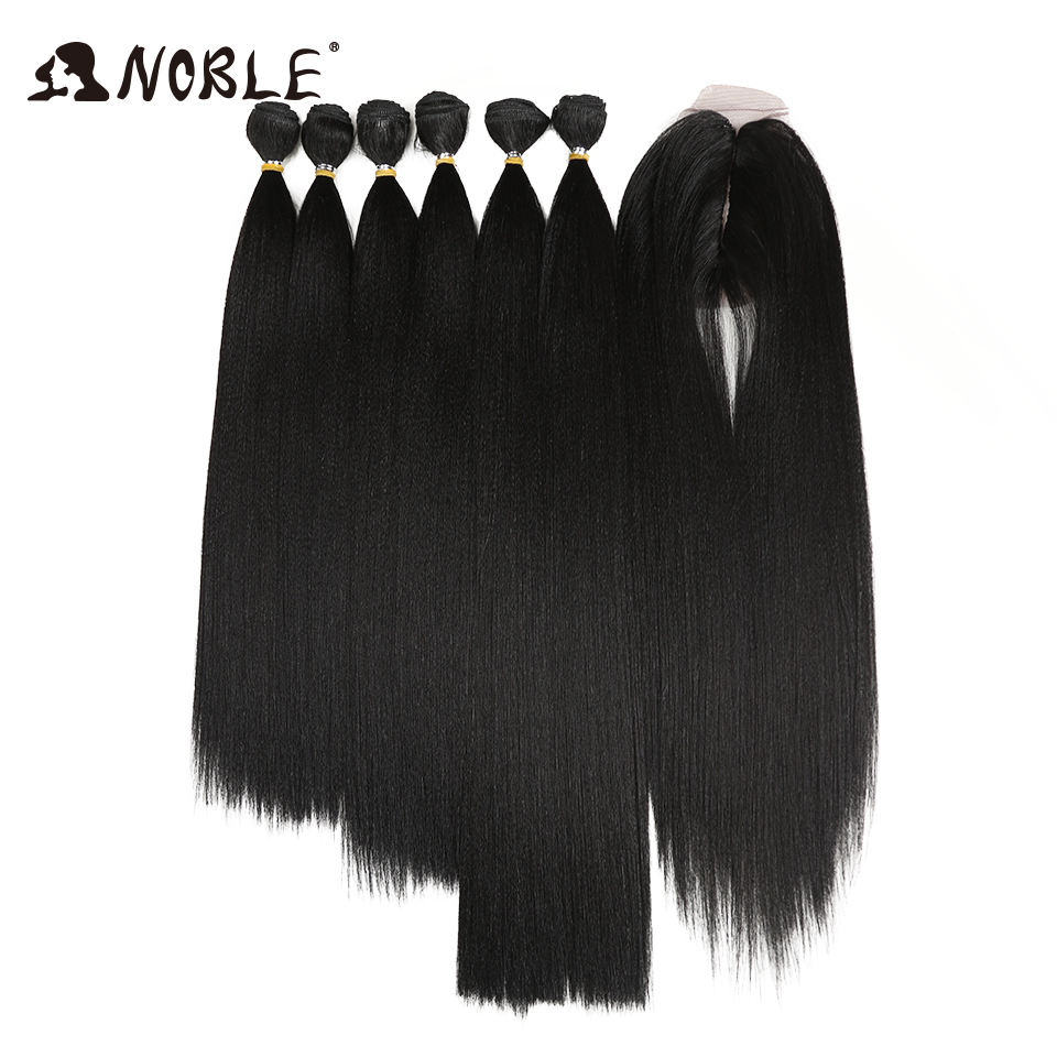 Noble Synthetisch Haar Kinky Steil Haar Bundels 7 Stks/pak Ombre Bundels Haarverlenging Bundels Met Sluiting Kinky Steil Haar