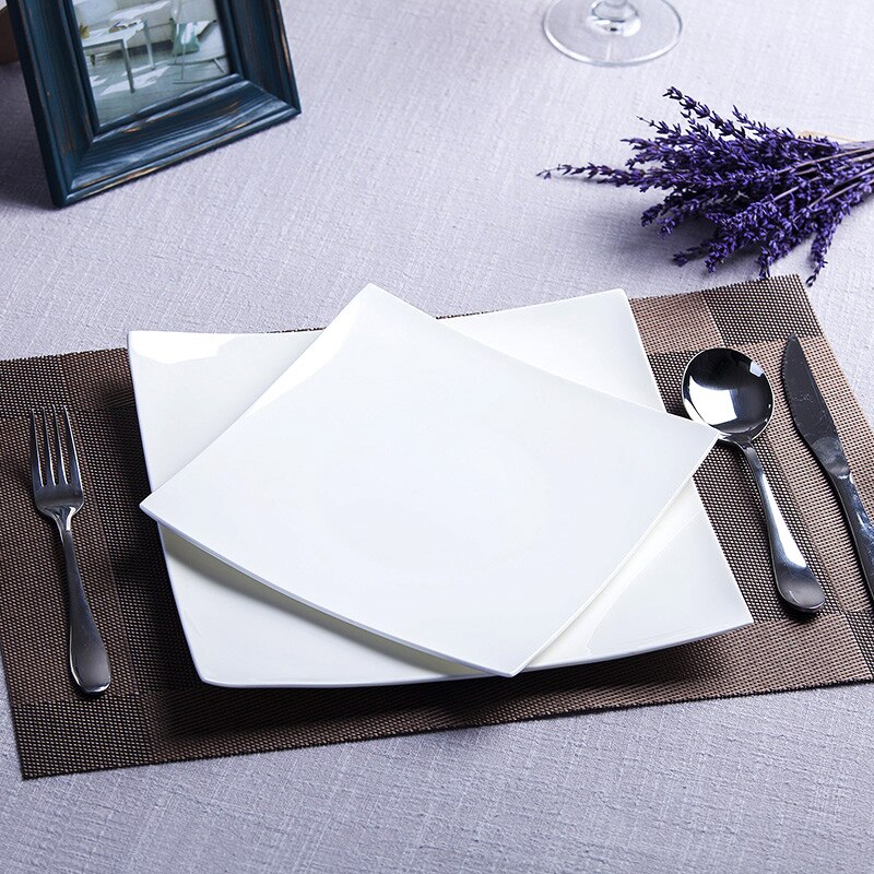 Nordic Steak Western Dinner Plates Pure White Bone China Square Dinner Dishes Dessert Tray Ceramic Flat Kitchen Dinnerware Set