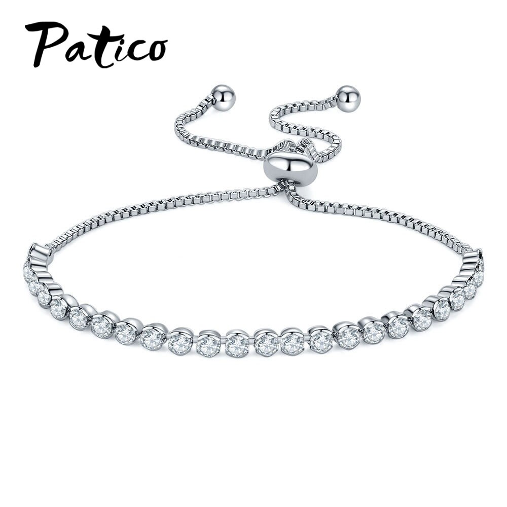 Pulseras de circonita cúbica ajustable de Plata de Ley 925 de , pulseras de , joyería de boda de de lujo: Model 4MM 02