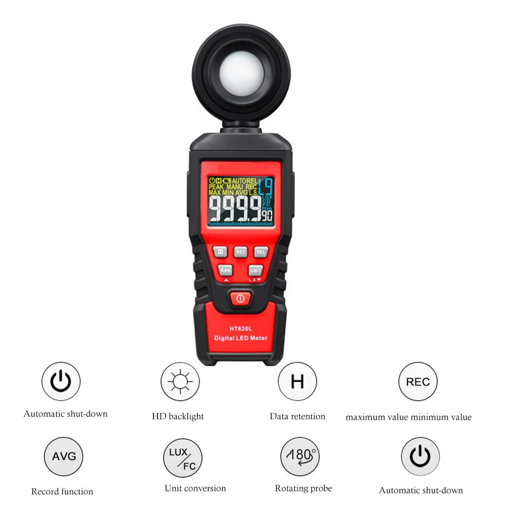Digital Illuminometer High Precision Display Sensor Meter Illuminance Meter 180 Degree Rotation Photoreceptor Illuminance Meter