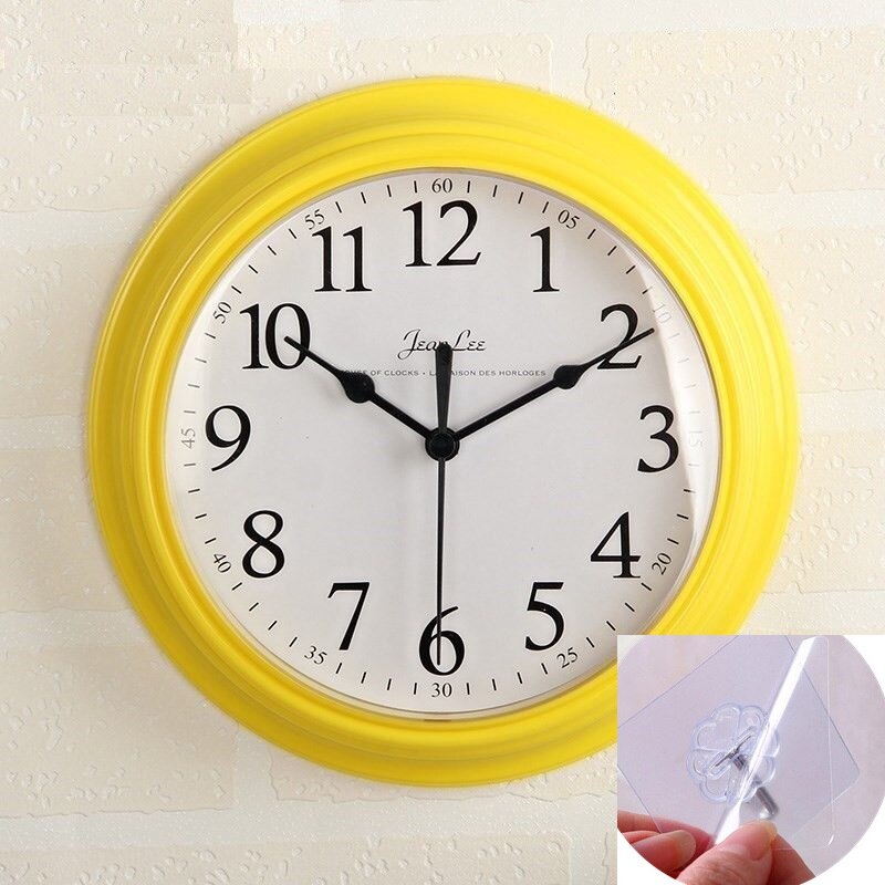 Modern Minimalism Wall Clock Mute Classic Nordic Thick Border Hanging Watch 3D Reloj Pared Bedroom Living Room Home Decor: Yellow and 1xHook up