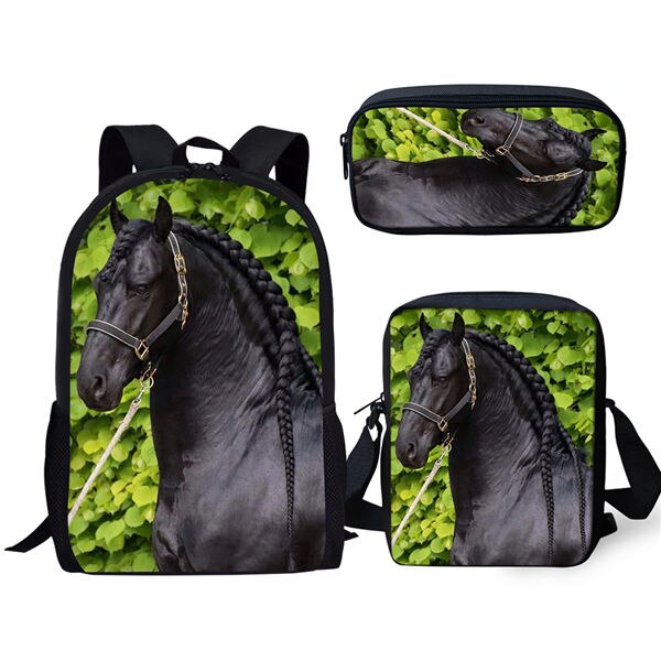 3 stuks/set met een mooi fries paard print patroon schooltas voor jongens tienermeisjes rugzakken kinderen studenten reistas: Cdgx 1512 cek