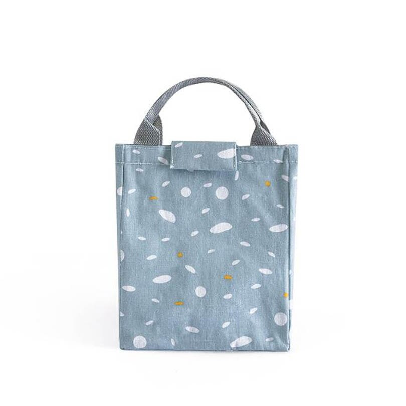 Waterproof Leisure Bag Cooler Lunch Bags Black Dot Pattern Hook Loop Opener Tote kids Warm Keeper Insulation Picnic Lunch Box: Blue