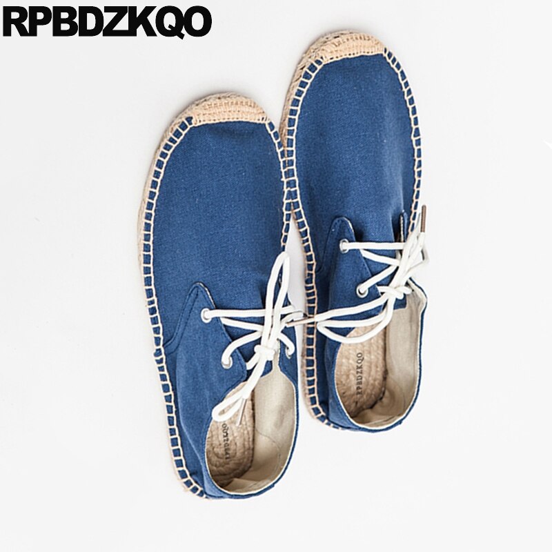Alpargatas azules de goma de cáñamo para hombre, zapatos informales de de lona, transpirables, con cordones, color naranja, novedad de verano