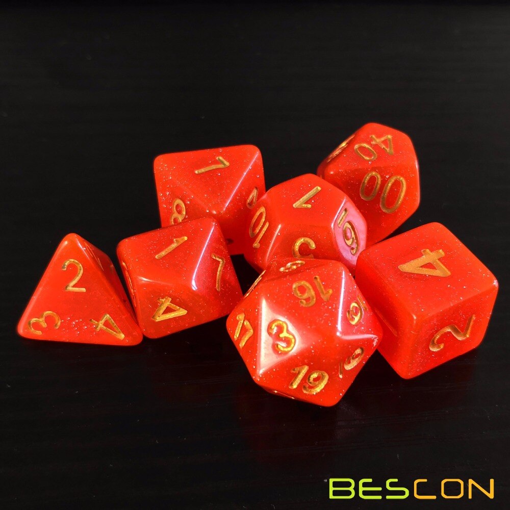 Bescon Intensieve Glitter Dnd Dobbelstenen 7 Pcs Set Royal Rood, Glitter Rpg Dobbelstenen Set D4 D6 D8 D10 D12 D20 D %, Bakstenen Doos Verpakking