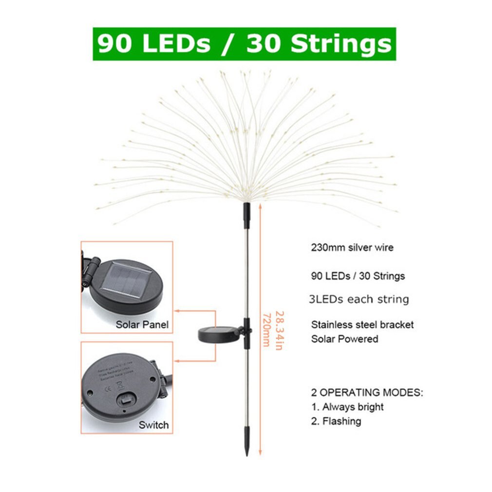 Solar Boden Stecker Feuerwerk Licht Led Kupfer Draht Licht Löwenzahn Lichterketten Garten Rasen Lichter Weihnachten Dekoration Lichter