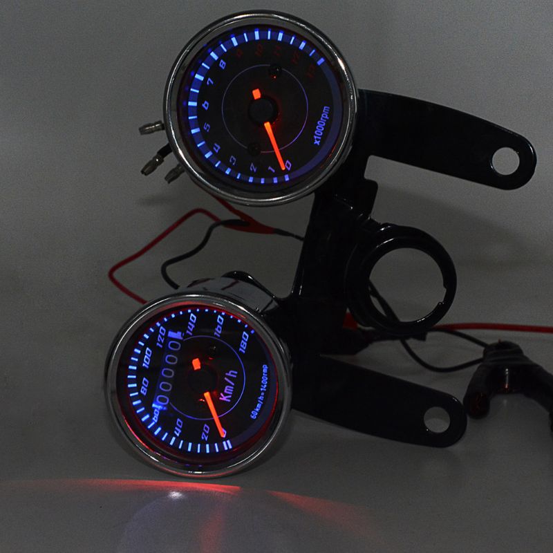 Universal Motorcycle 12V Dual Odometer Speedometer Tachometer Combination Gauge
