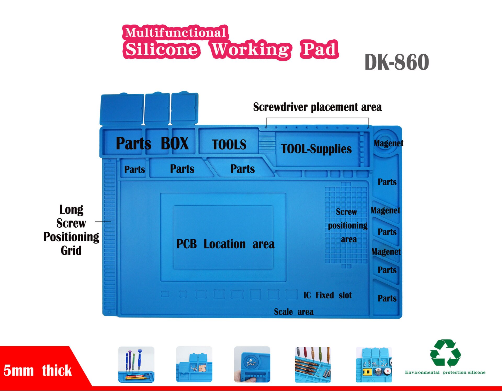 ESD Heat Insulation Soldering Working Mat With magnet Silicone insulation pad High temperature resistance welding Working Mat