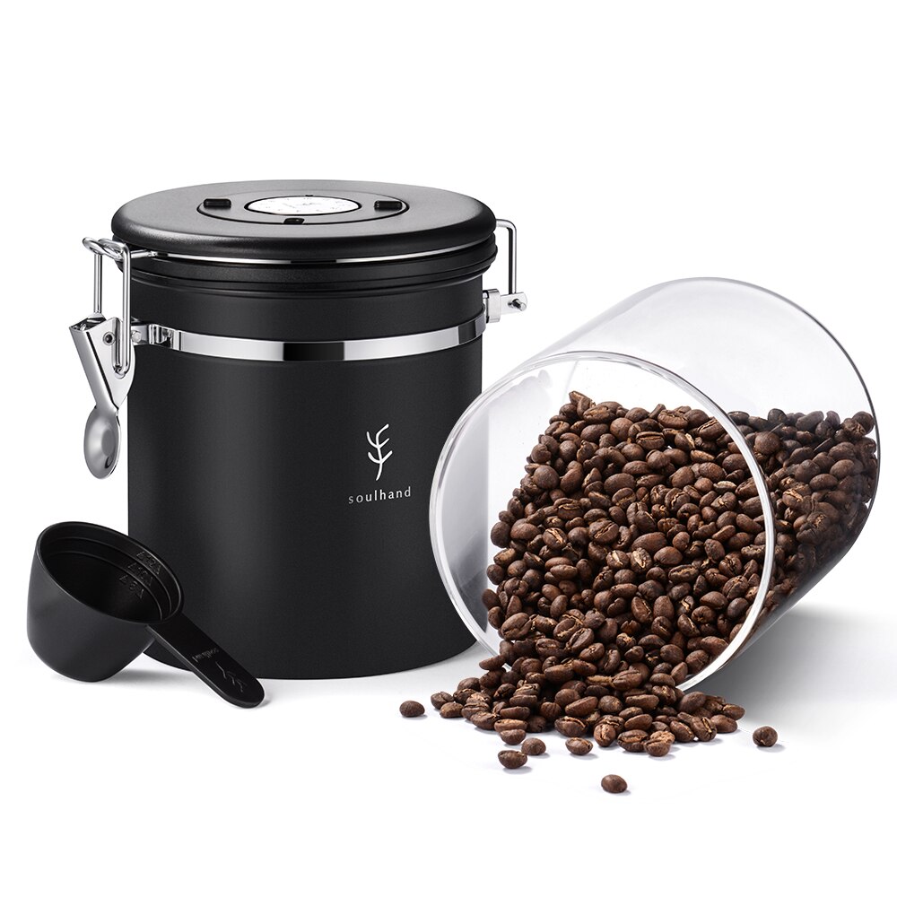 Coffee Canister With Scoop Airtight Coffee Container Stainless Steel Storage Canister Set For Coffee Beans Tea 22oz 660g: With glass inner