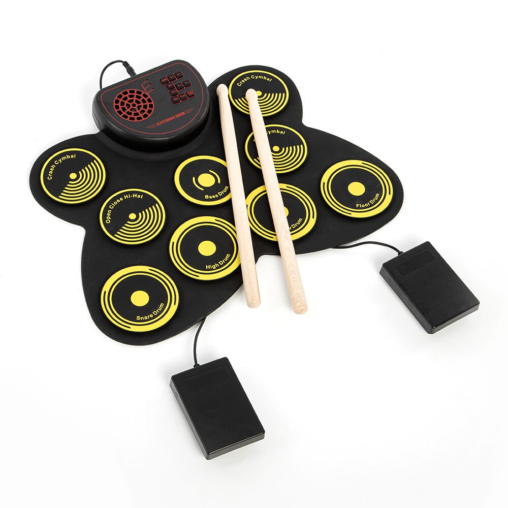 Portable Electronic Drum Set USB Roll Up Drum Pad Kit Built-in Speaker with Drumsticks Foot Pedal Digital Percussion Instruments