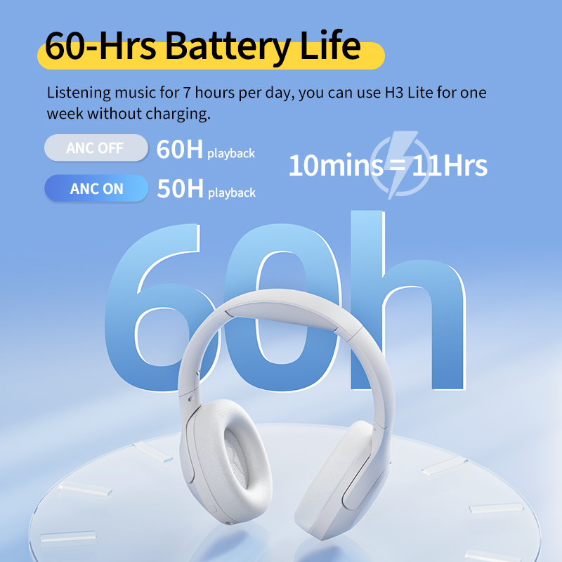 QCY H3 Lite ANC Kabellose Kopfhörer, aktive Geräuschunterdrückung, über-Ohr-Headset, Bluetooth 5.3-Kopfhörer, 40-mm-Treiber, HiFi-Klang, 60 Stunden